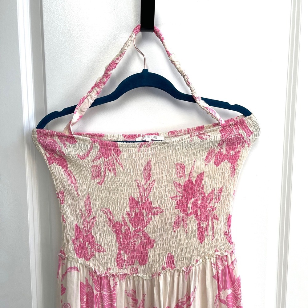 Abel the Label Floral Maxi Dress Womens L Pink Smocked Tiered Halter Boho Summer - Picture 3 of 10